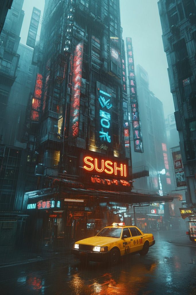 Cyberpunk City Sushi Restaurants AI Artwork 14