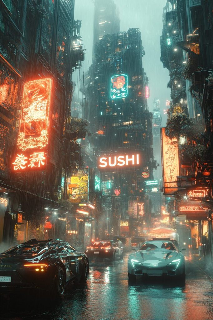 Cyberpunk City Sushi Restaurants AI Artwork 15