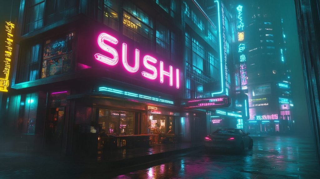 Cyberpunk City Sushi Restaurants AI Artwork 2