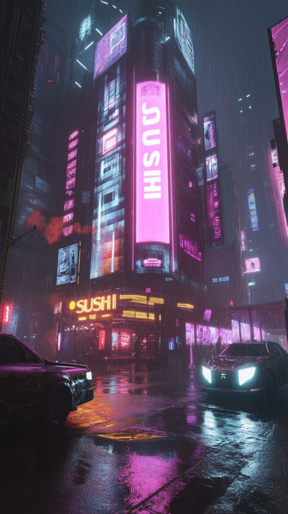 Cyberpunk City Sushi Restaurants AI Artwork 4