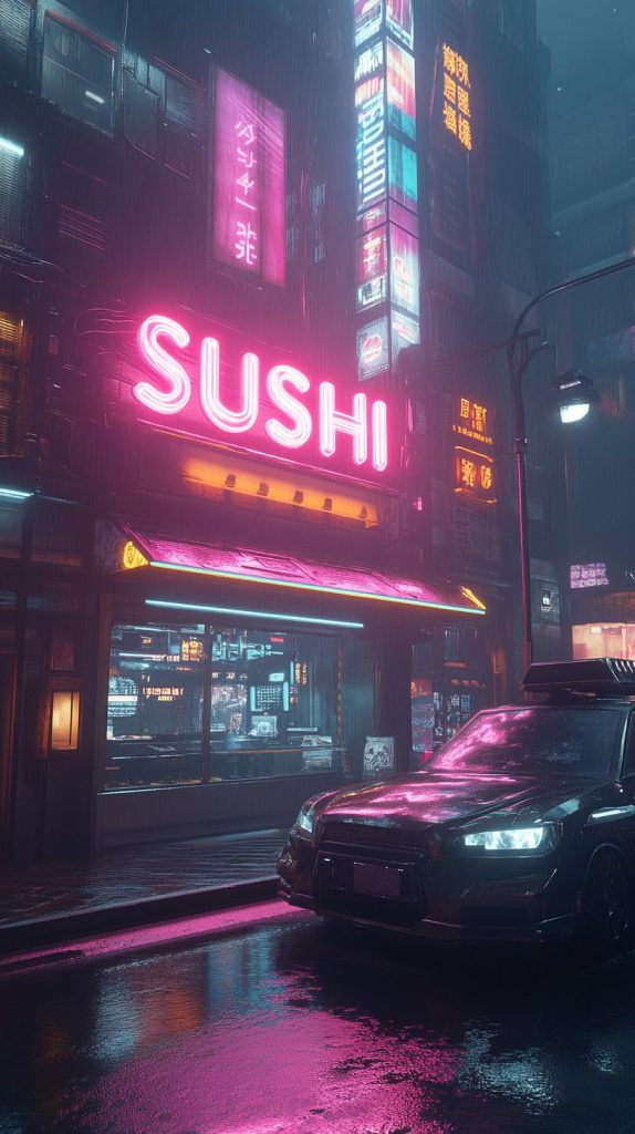 Cyberpunk City Sushi Restaurants AI Artwork 5