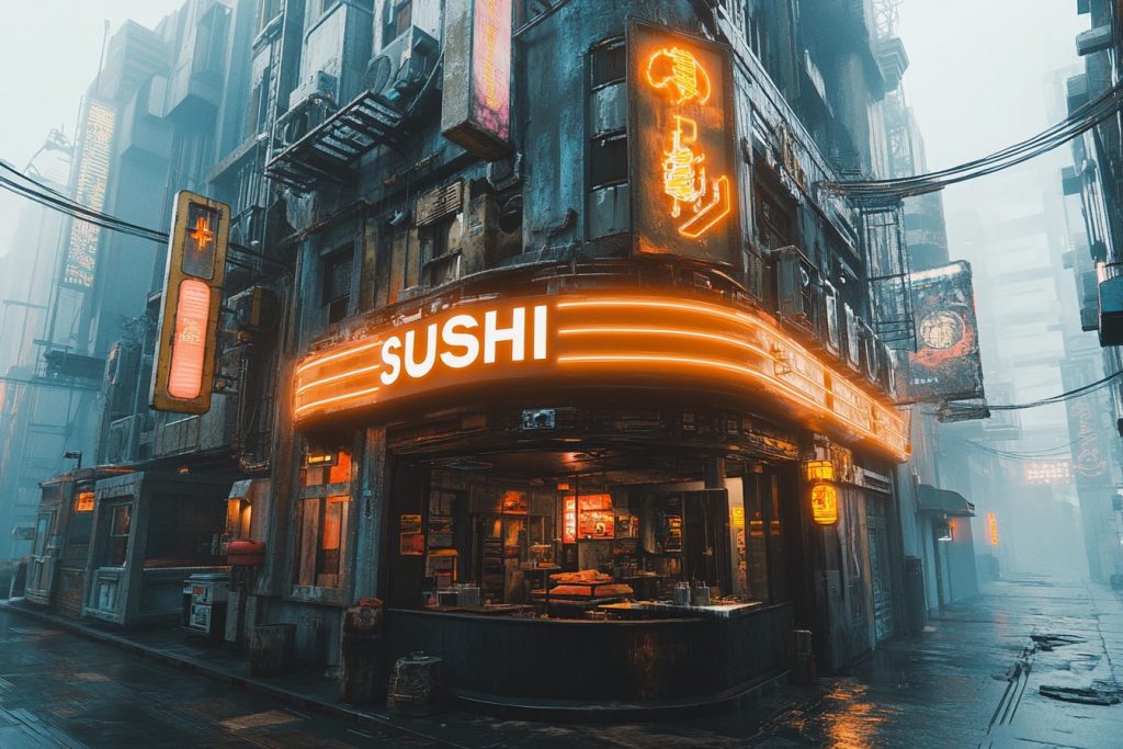 Cyberpunk City Sushi Restaurants AI Artwork 6