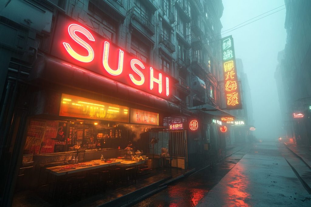 Cyberpunk City Sushi Restaurants AI Artwork 7