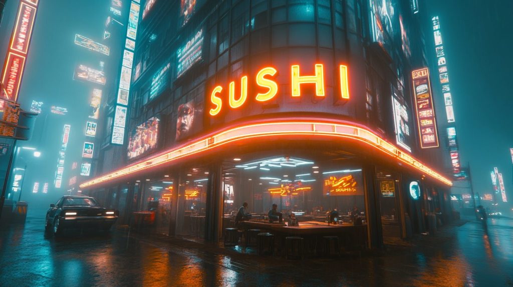 Cyberpunk City Sushi Restaurants AI Artwork 9