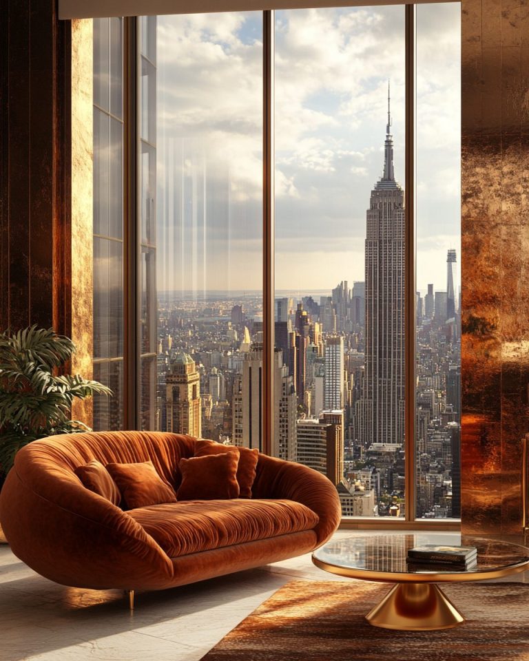 Picture Idea: Mid Century Modern Apartment Interior With A City View