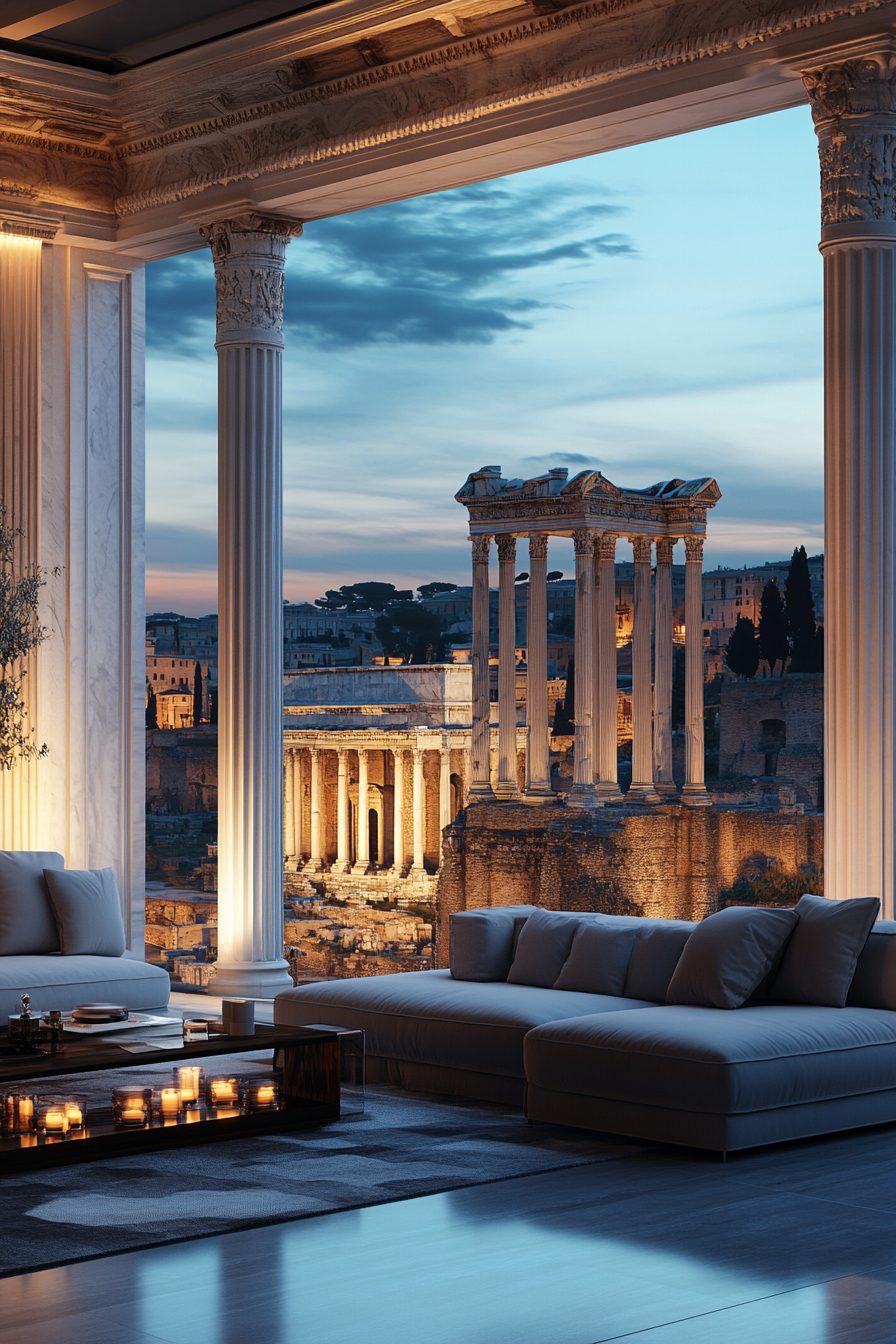 Interior Design With Rome Features Modern Roman-Style Living Rooms with Ancient Cityscape Views