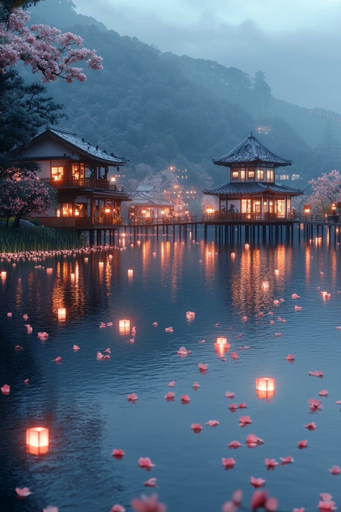 Modern Stilt Houses by the Lake AI Artwork 10