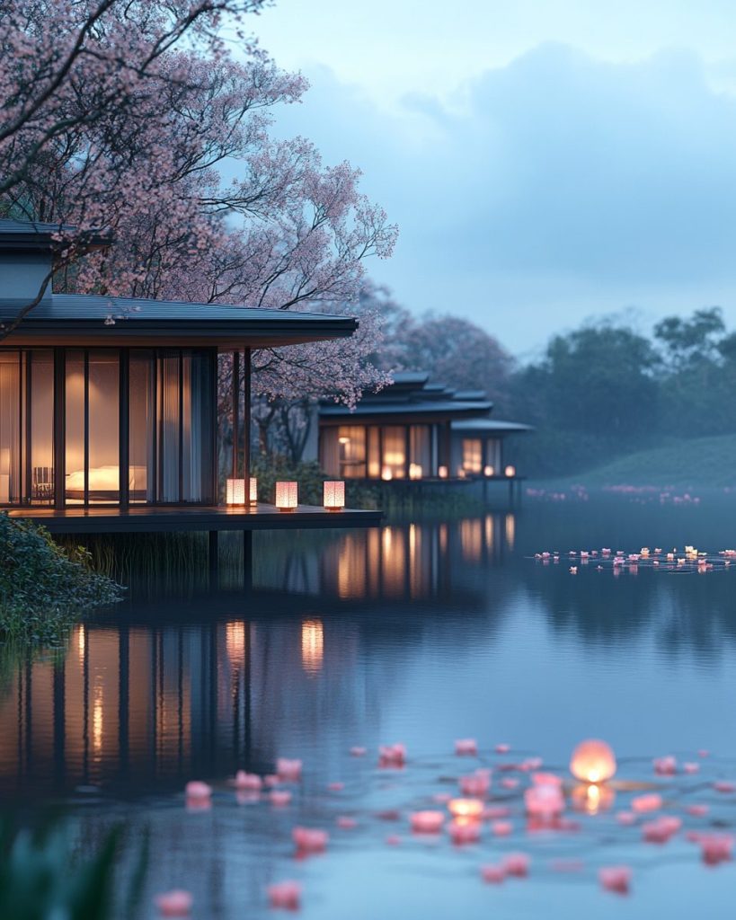 Modern Stilt Houses by the Lake AI Artwork 11