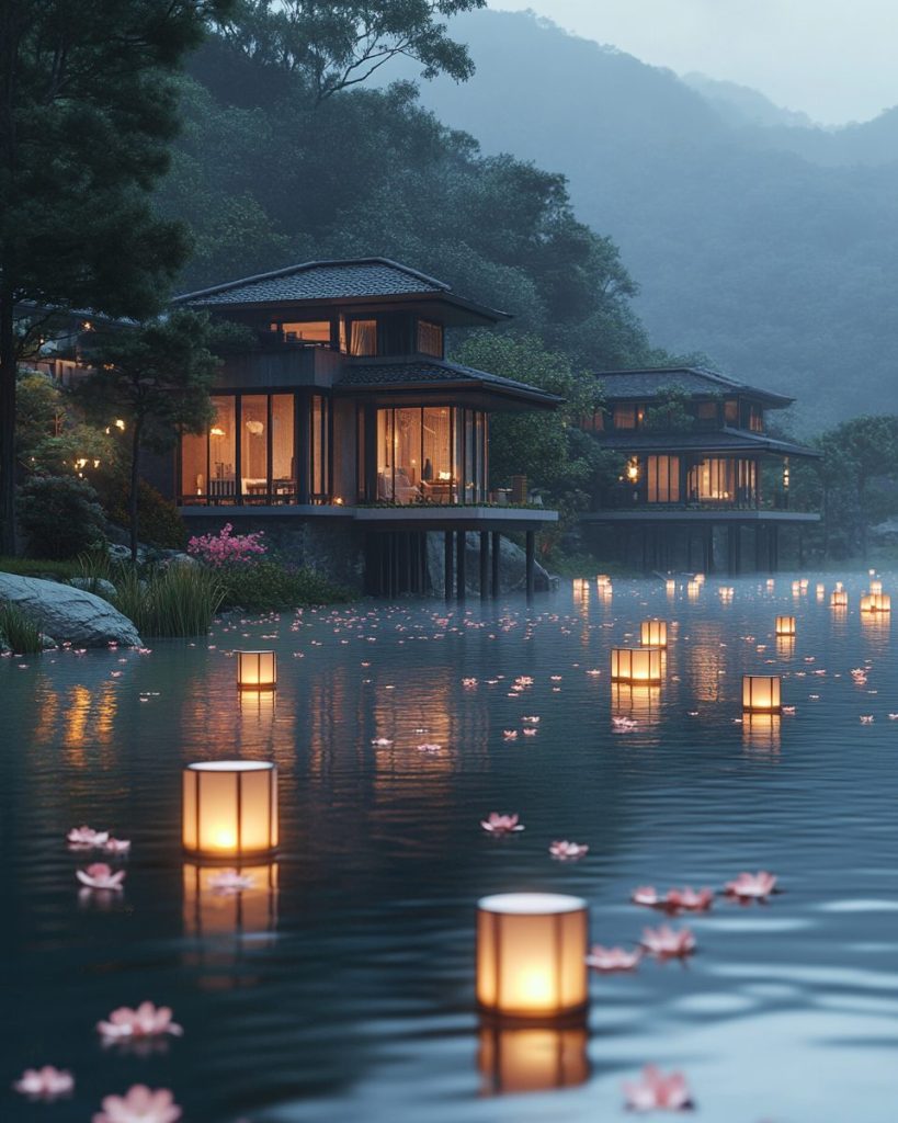 Modern Stilt Houses by the Lake AI Artwork 12