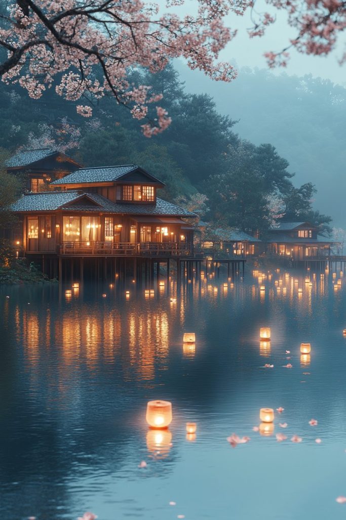 Modern Stilt Houses by the Lake AI Artwork 13