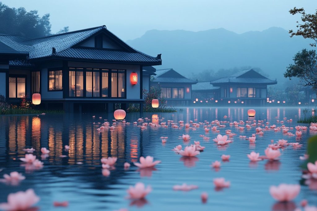 Modern Stilt Houses by the Lake AI Artwork 2