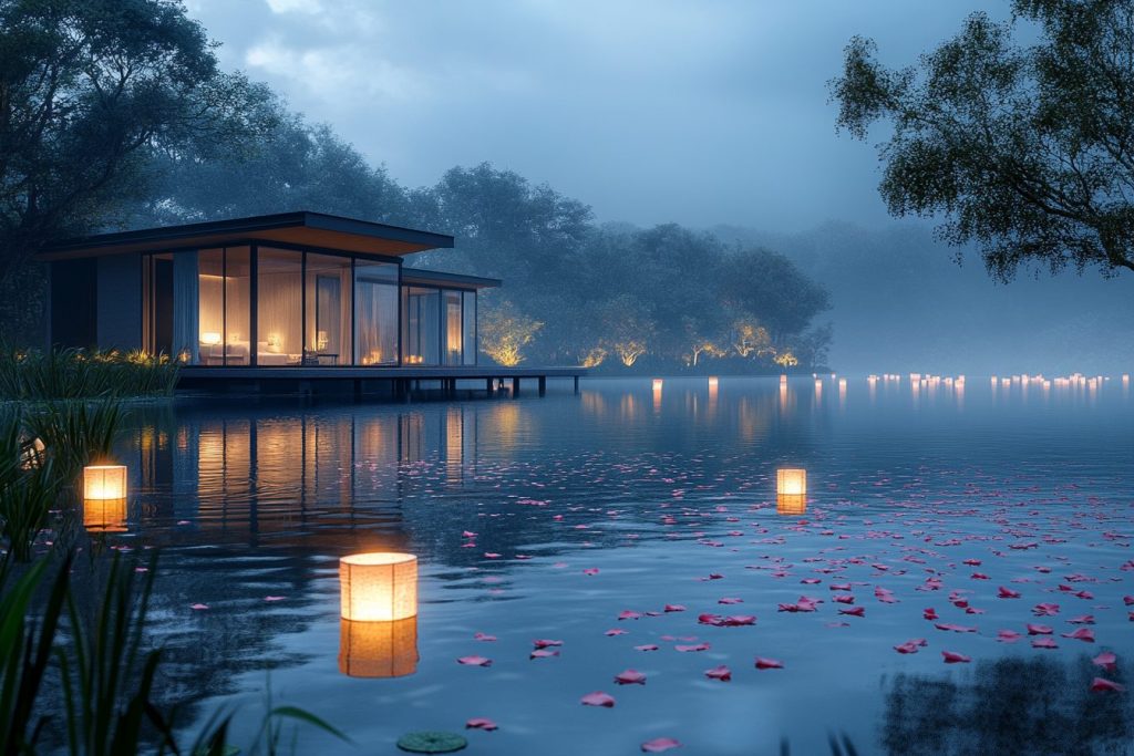 Modern Stilt Houses by the Lake AI Artwork 4