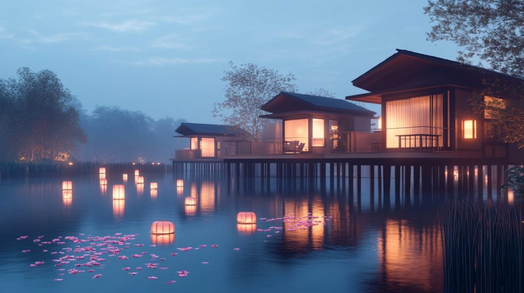 Modern Stilt Houses by the Lake AI Artwork 7