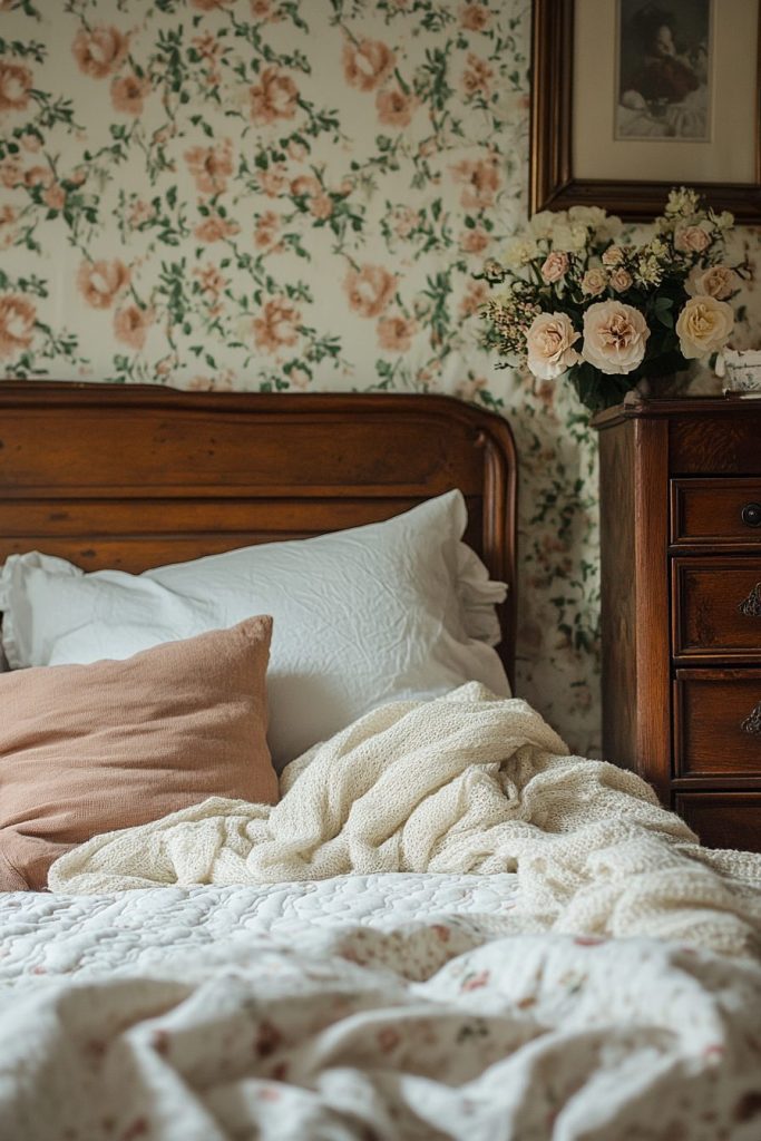 Bedroom Bed with a bit of Wool on the Mattress