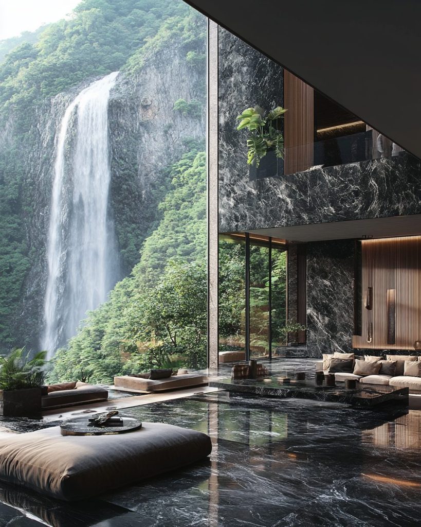 Luxurious Homes with Amazing Waterfall Views AI Artwork 12