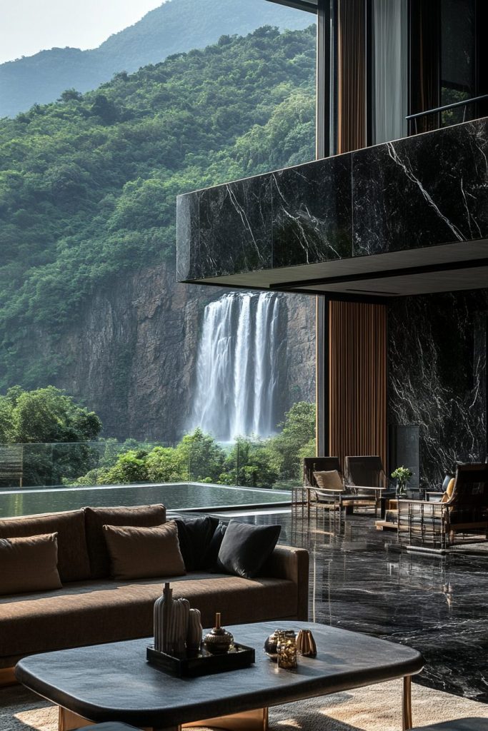 Luxurious Homes with Amazing Waterfall Views AI Artwork 13