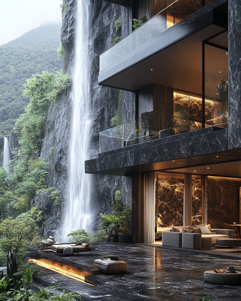 Luxurious Homes with Amazing Waterfall Views AI Artwork 7