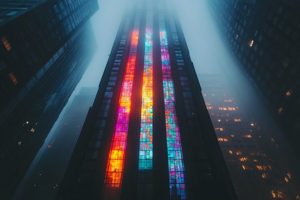 A Tall Building with Mosaic Wall Designs AI Artwork 10