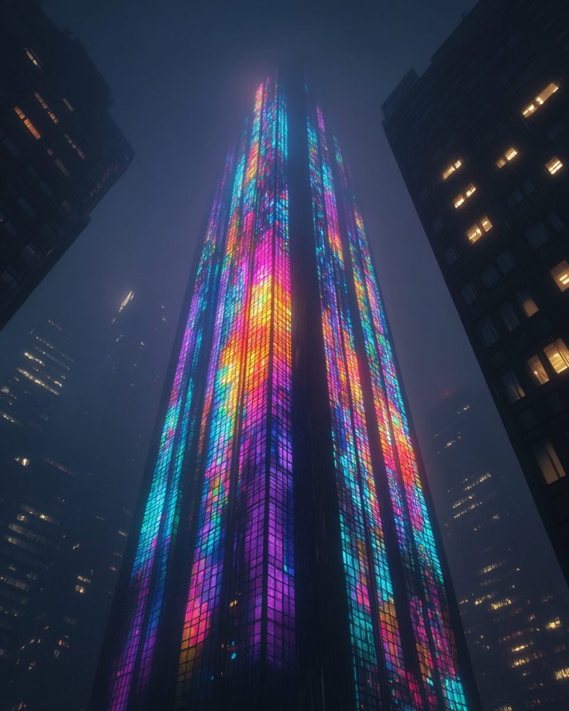 A Tall Building with Mosaic Wall Designs AI Artwork 2