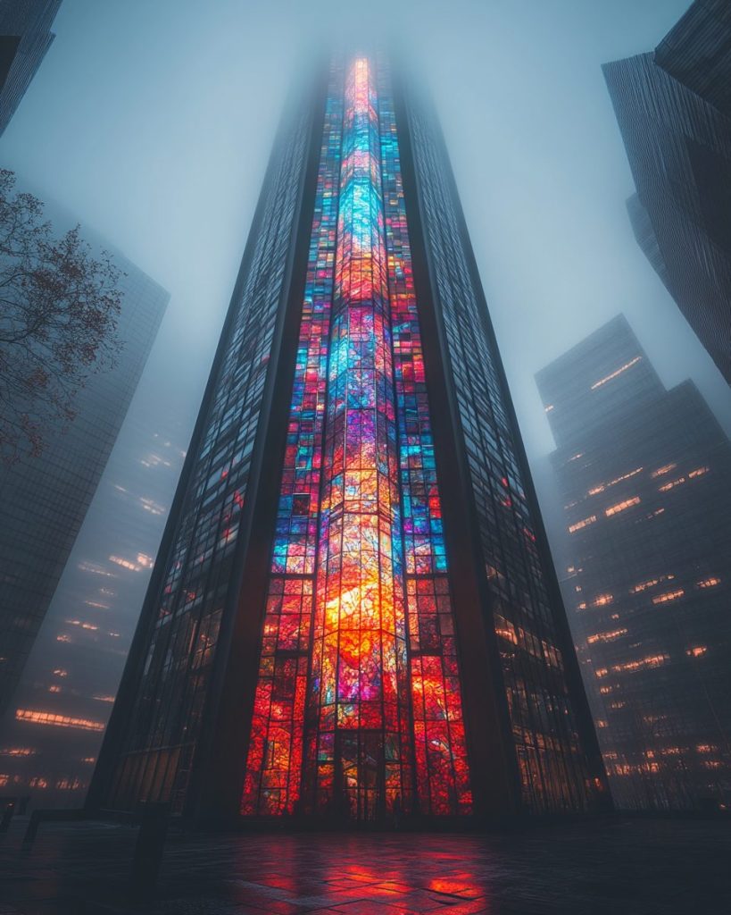 A Tall Building with Mosaic Wall Designs AI Artwork 3