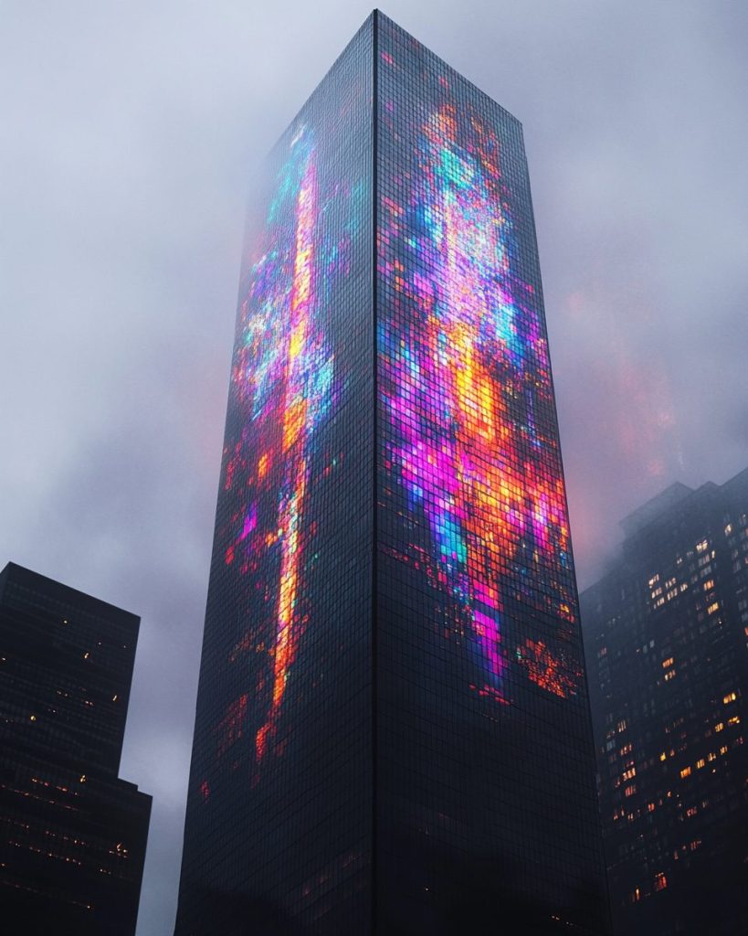 A Tall Building with Mosaic Wall Designs AI Artwork 4