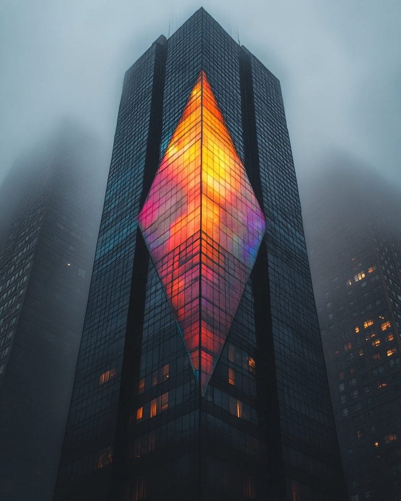 A Tall Building with Mosaic Wall Designs AI Artwork 5
