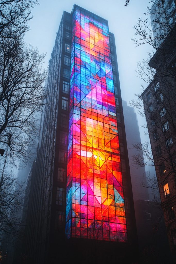 A Tall Building with Mosaic Wall Designs AI Artwork 6