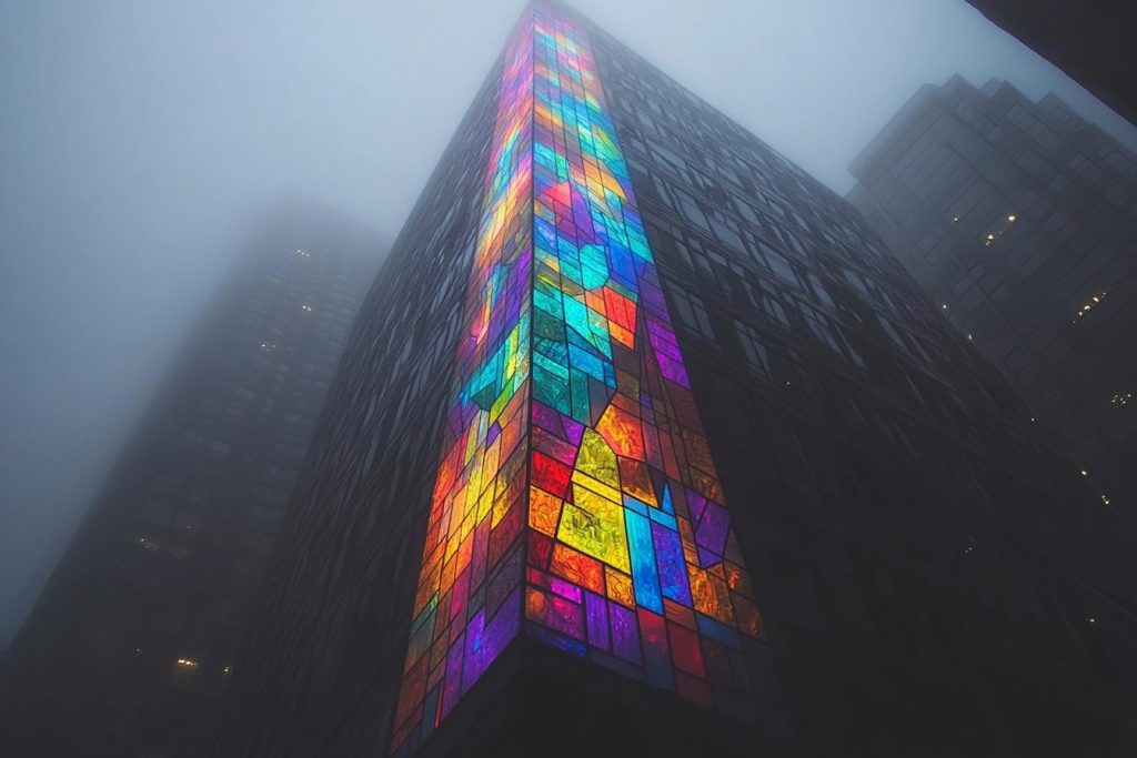 A Tall Building with Mosaic Wall Designs AI Artwork 7