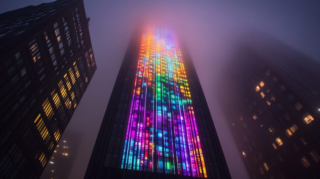 A Tall Building with Mosaic Wall Designs AI Artwork 8