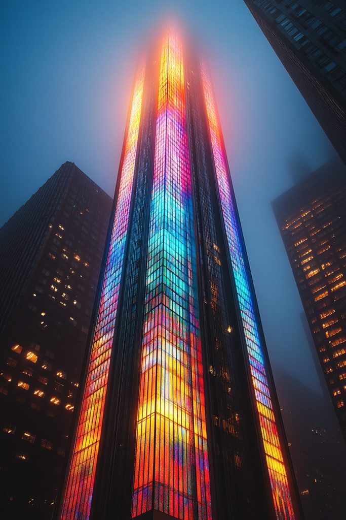 A Tall Building with Mosaic Wall Designs AI Artwork 9