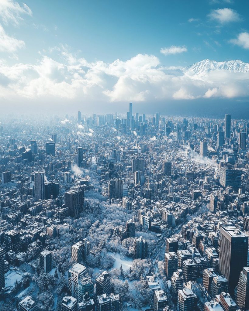 Cityscapes with Snow-Covered Mountains AI Artwork 13