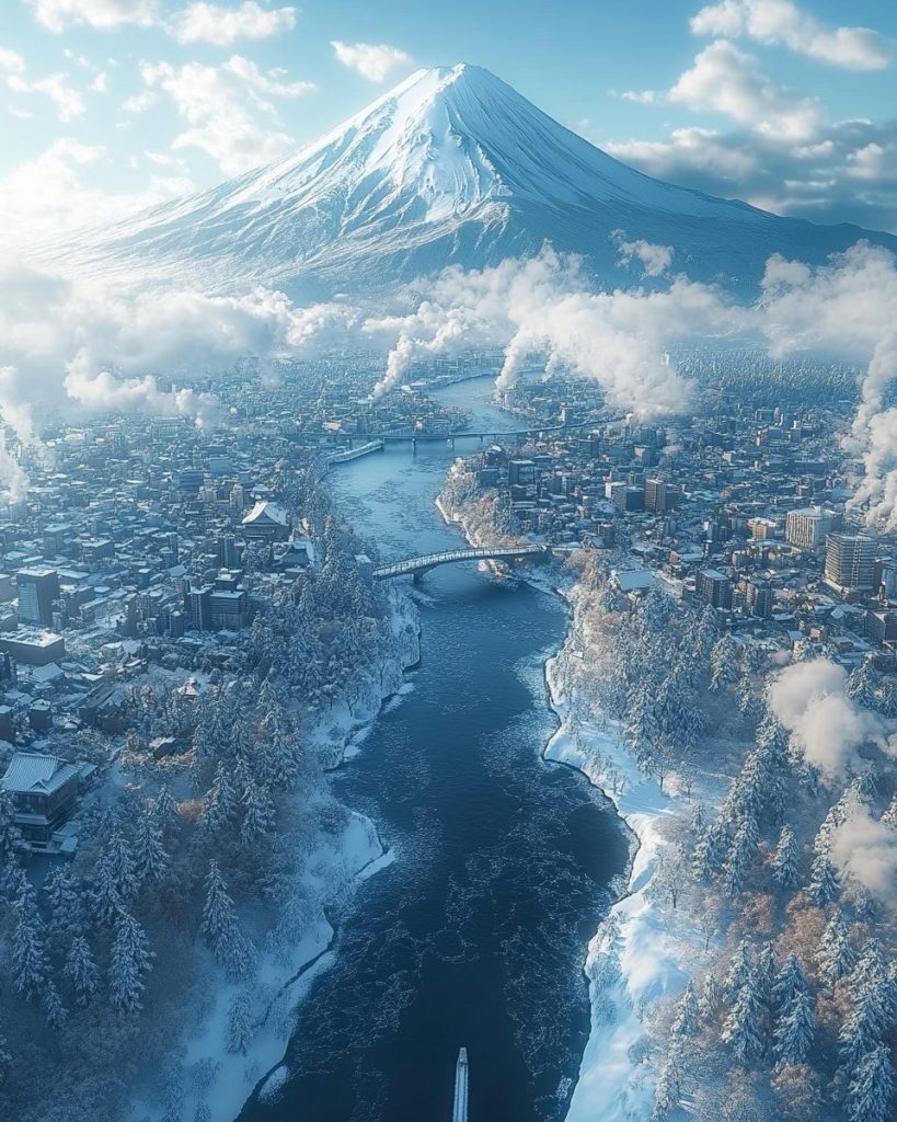 Cityscapes with Snow-Covered Mountains AI Artwork 15