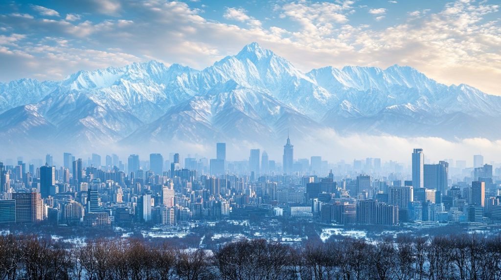 Cityscapes with Snow-Covered Mountains AI Artwork 4