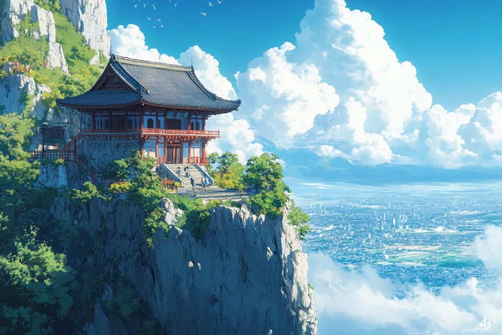 Cliffside Japanese Pavilion with a View - Anime Vibes AI Artwork 12