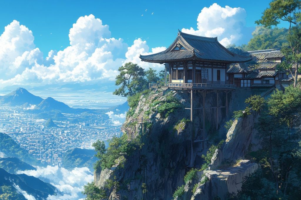Cliffside Japanese Pavilion with a View - Anime Vibes AI Artwork 14