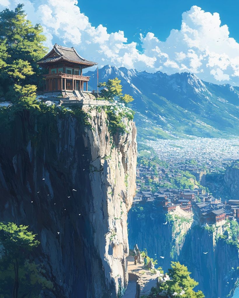 Cliffside Japanese Pavilion with a View - Anime Vibes AI Artwork 3