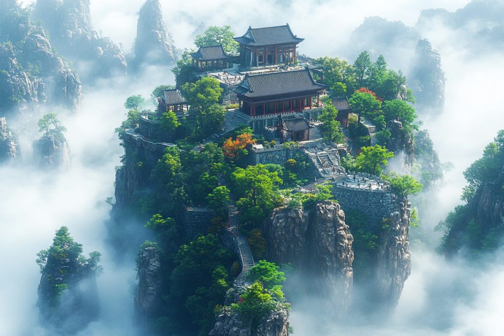 Modern Chinese-Style Houses on Rocky Islets AI Artwork 10