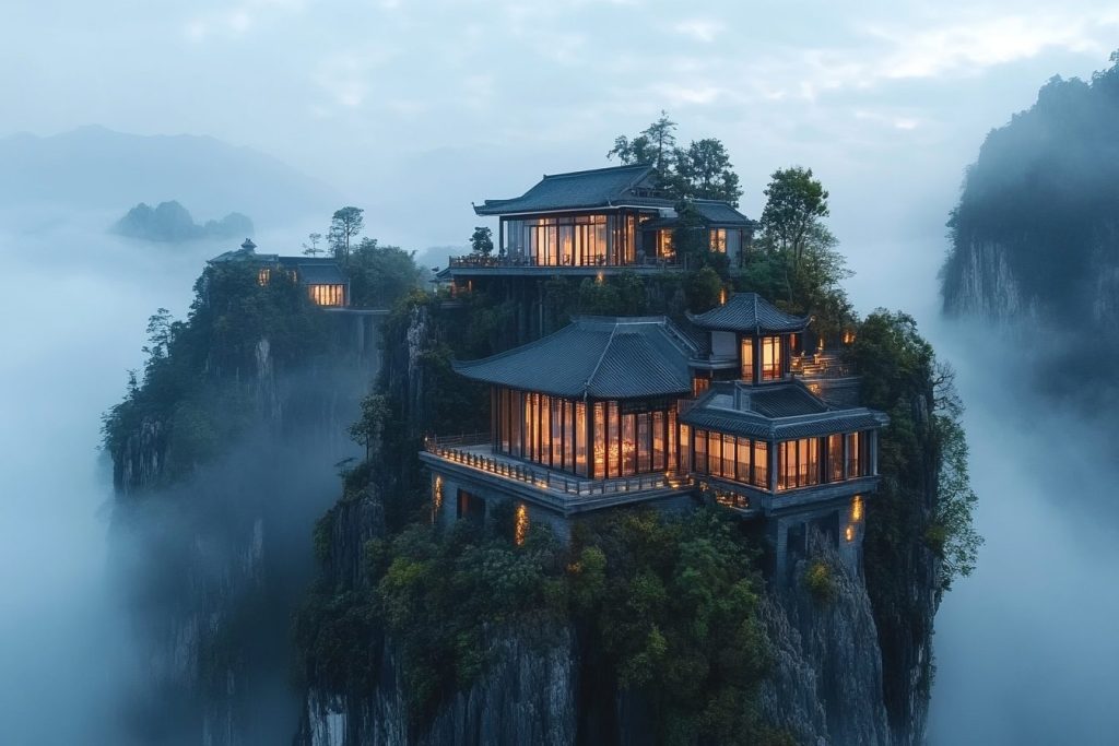 Modern Chinese-Style Houses on Rocky Islets AI Artwork 12