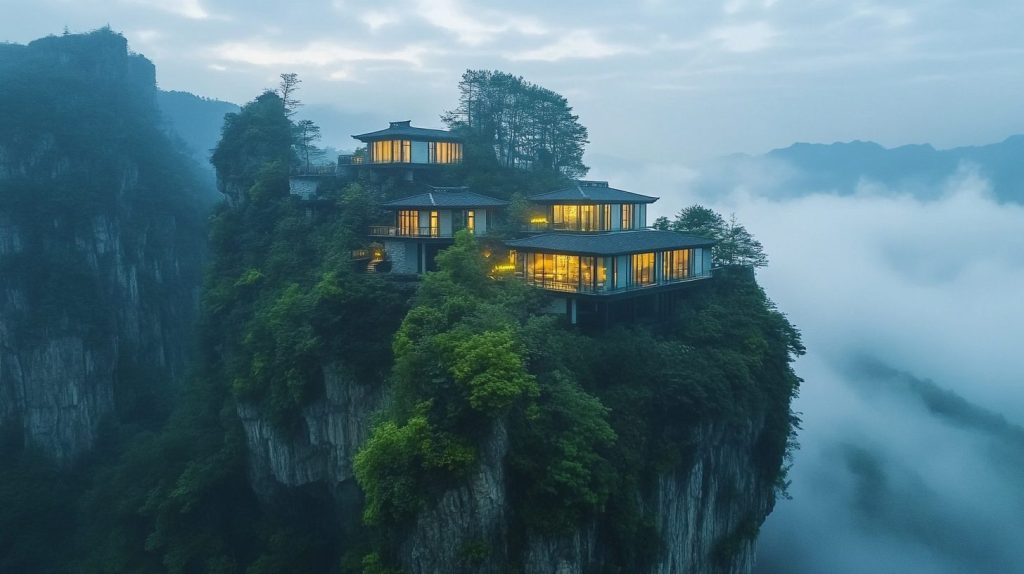 Modern Chinese-Style Houses on Rocky Islets AI Artwork 13