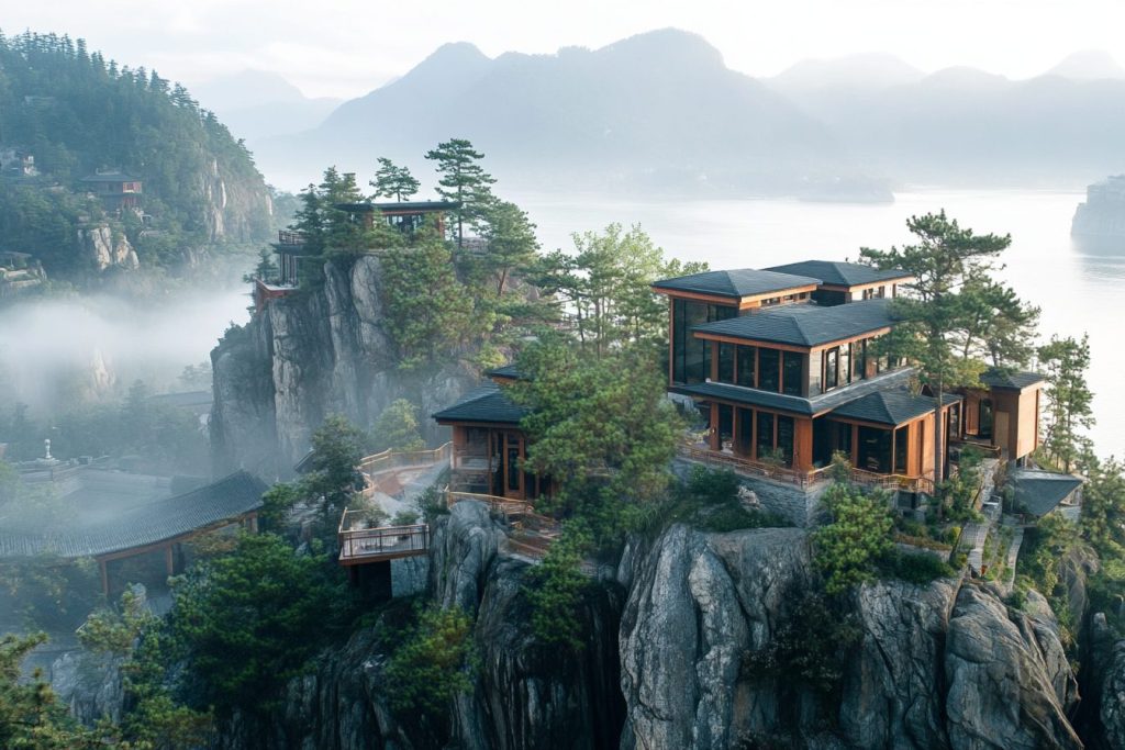 Modern Chinese-Style Houses on Rocky Islets AI Artwork 14