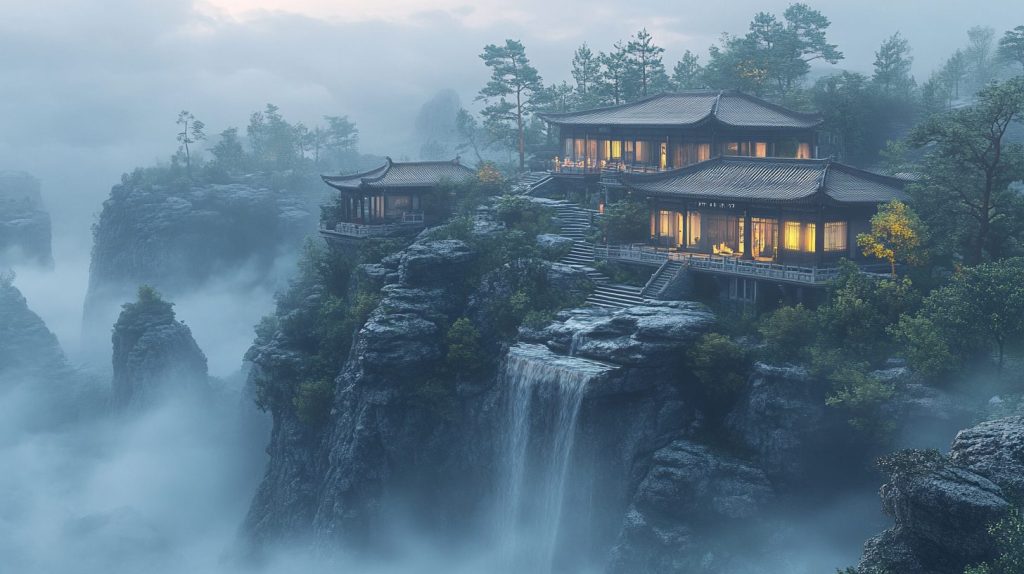 Modern Chinese-Style Houses on Rocky Islets AI Artwork 15