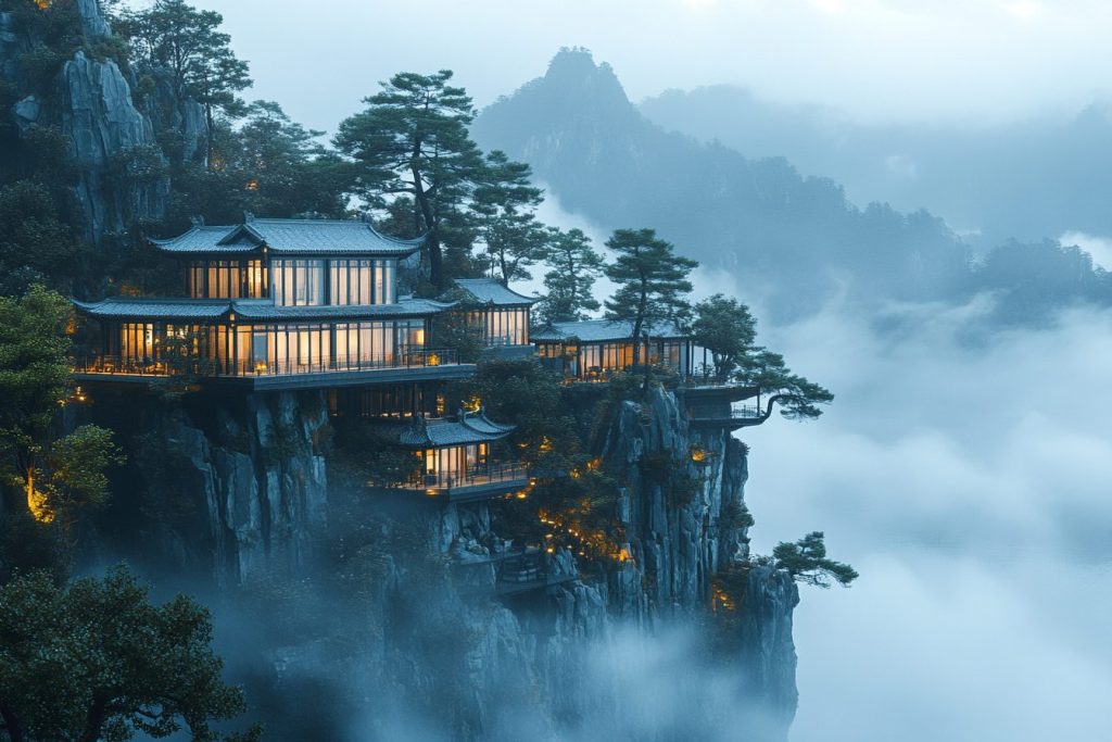 Modern Chinese-Style Houses on Rocky Islets AI Artwork 6