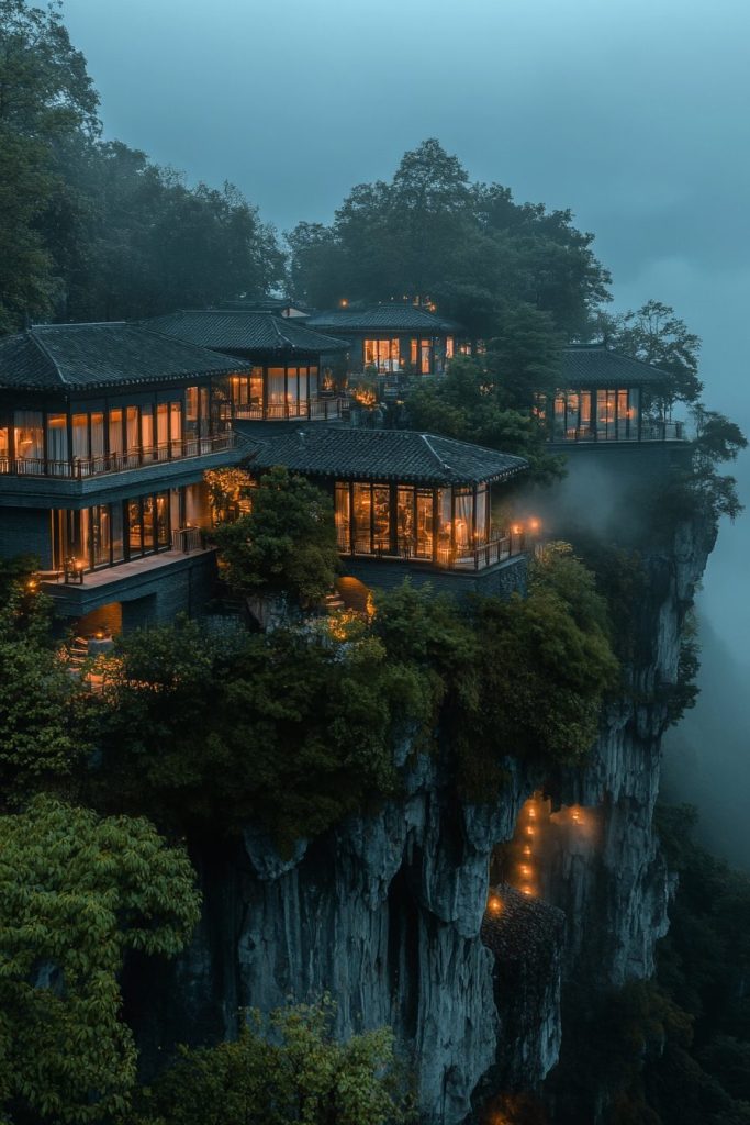 Modern Chinese-Style Houses on Rocky Islets AI Artwork 8