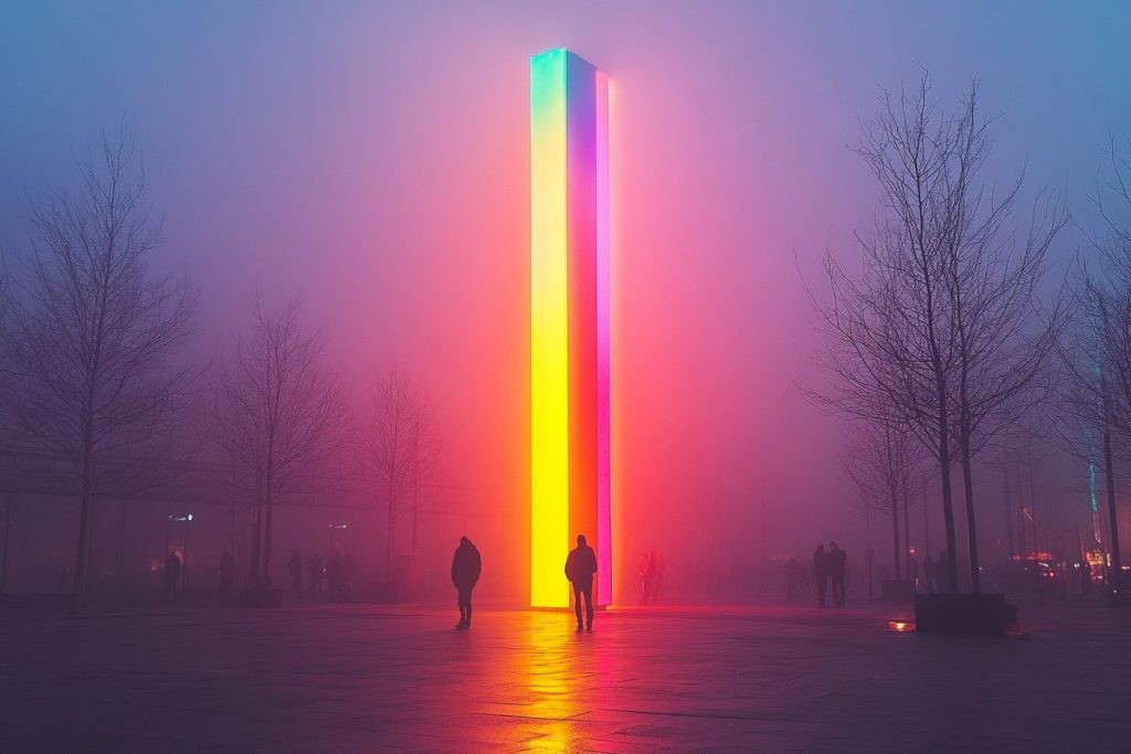 Vivid Neon Light Pillars of the City AI Artwork 13