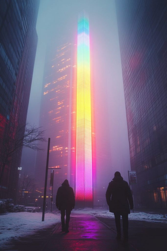 Vivid Neon Light Pillars of the City AI Artwork 16