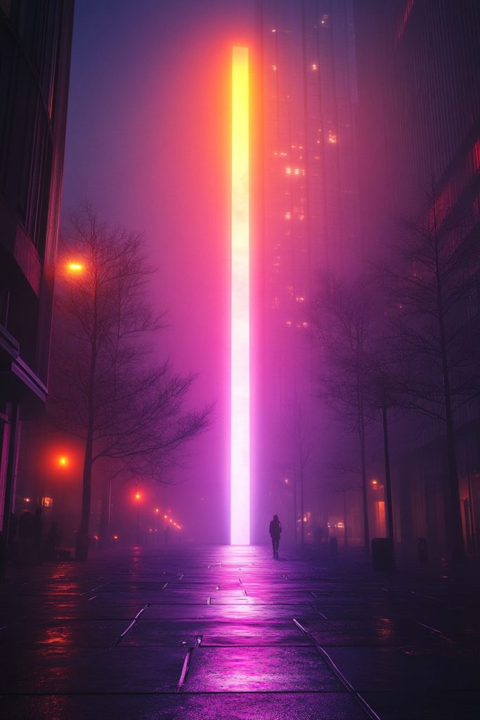 Vivid Neon Light Pillars of the City AI Artwork 17