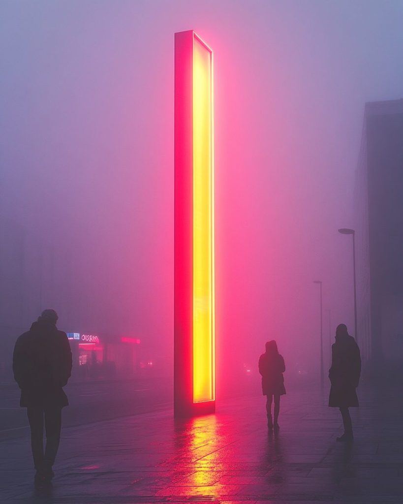 Vivid Neon Light Pillars of the City AI Artwork 2