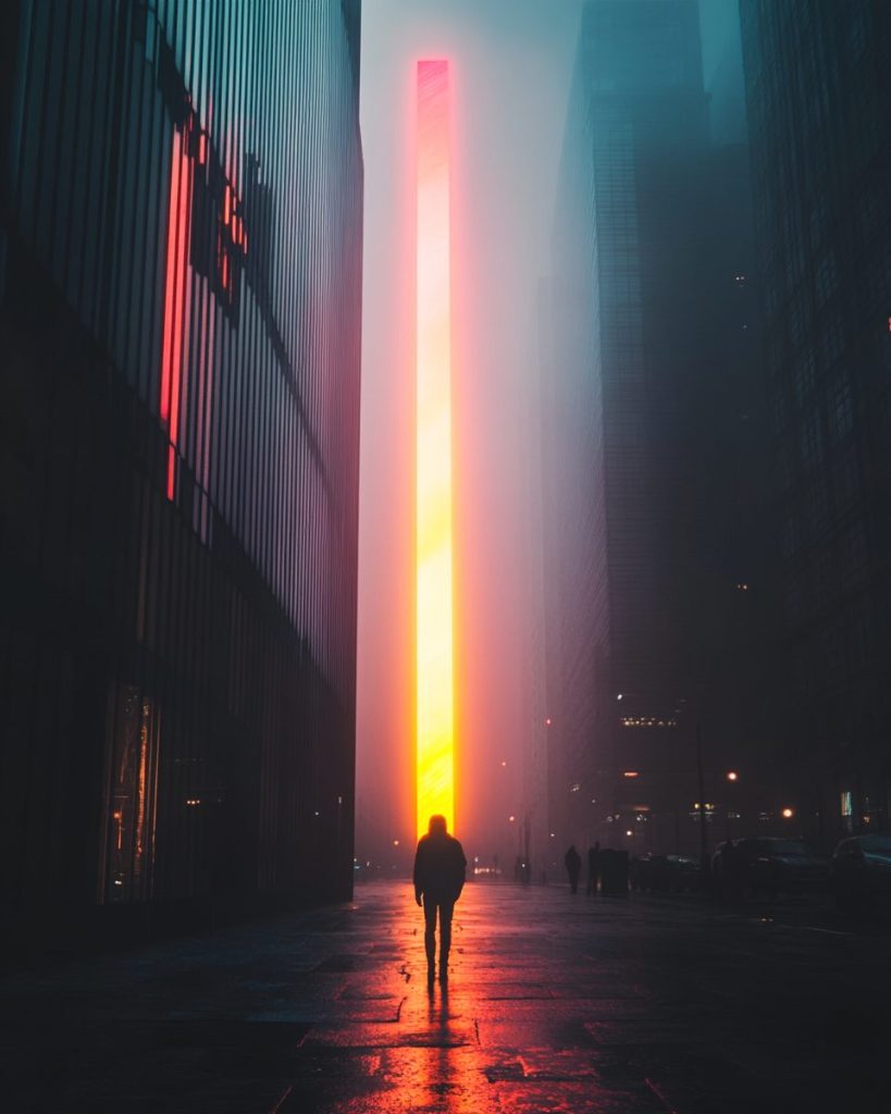 Vivid Neon Light Pillars of the City AI Artwork 3