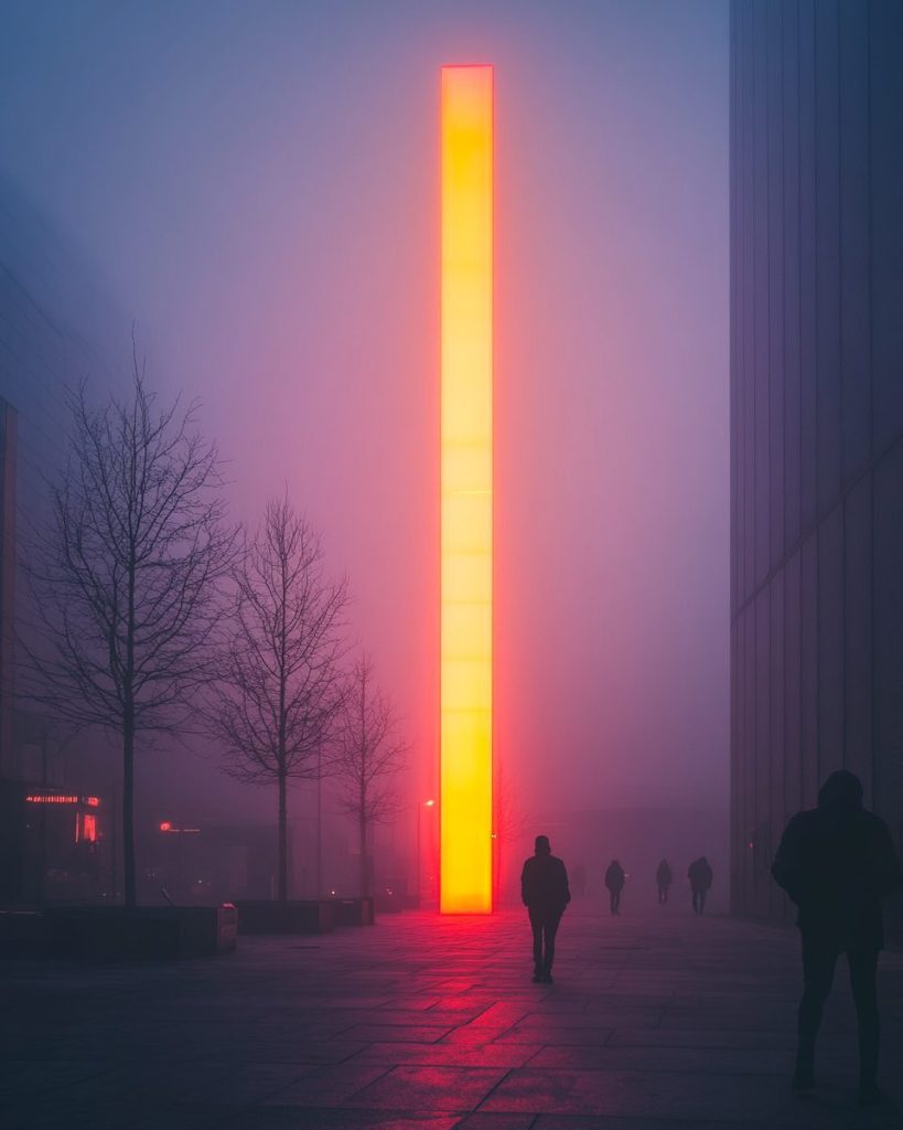 Vivid Neon Light Pillars of the City AI Artwork 5