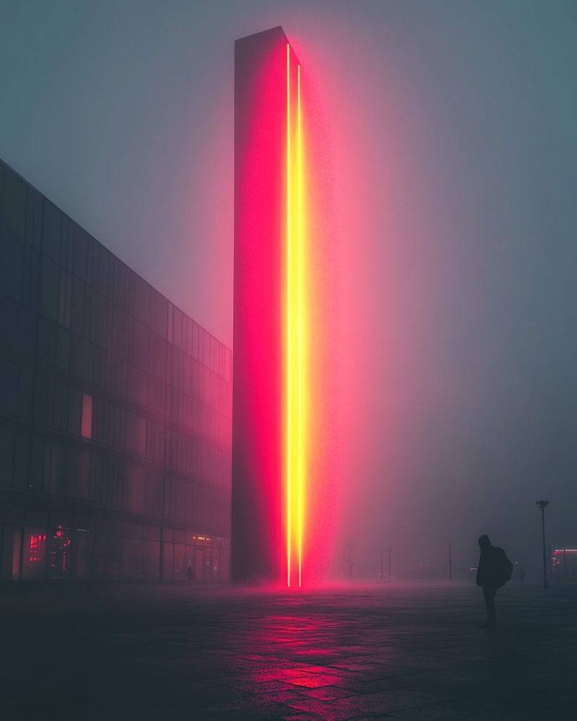 Vivid Neon Light Pillars of the City AI Artwork 6